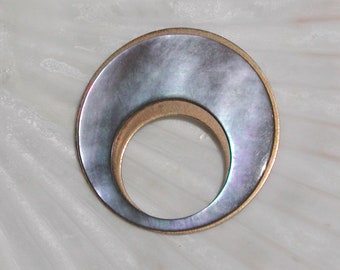 Stunning Vintage 1940's Mother Of Pearl Signed GERMANY Antique Rose Brass Infinity Circle Brooch Pin