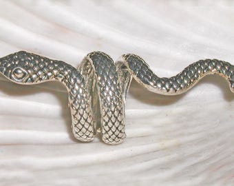 Long Dramatic Vintage Embossed Silver Tone Coiled Snake Serpent Ring- Adjustable Size 8