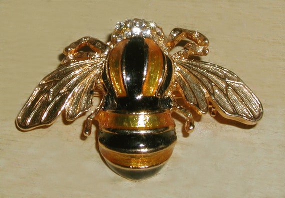 Sweet Vintage Honey Bee Insect Black & Gold Ename… - image 3