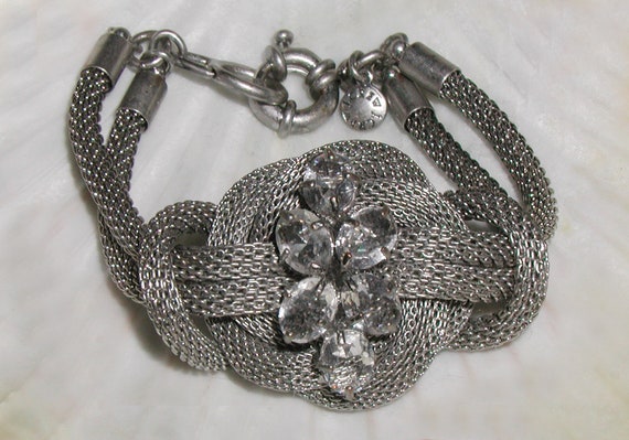 Rare Wide Fabulous Vintage J.Crew Silver Tone Kno… - image 1