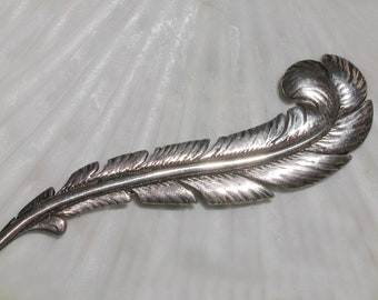 Large 3-1/4" Vintage 40's Fine British Signed STERLING Silver Colonial Quill Feather Brooch Pin