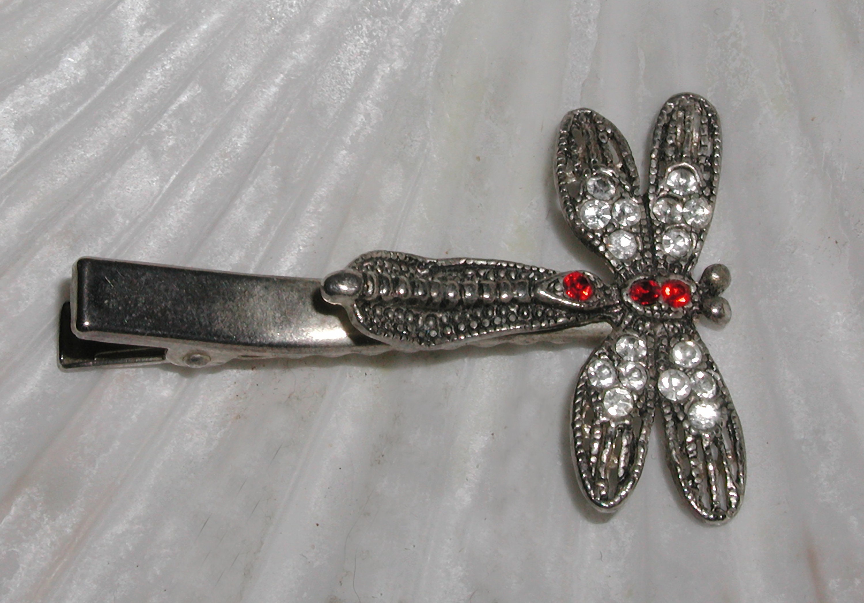 Stamped Sterling Silver Crystal Dragonfly Fly Hair Clip with Rhinestones. Crystal Dragonfly Hair Clips - Etsy main image 2