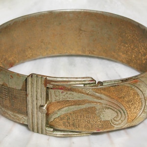 Fabulous Vintage 1933 Chicago Worlds Fair A Century of Progress Antique Brass Silver Plated Copper Buckle Latch Belt Patent 1933-35 Bracelet