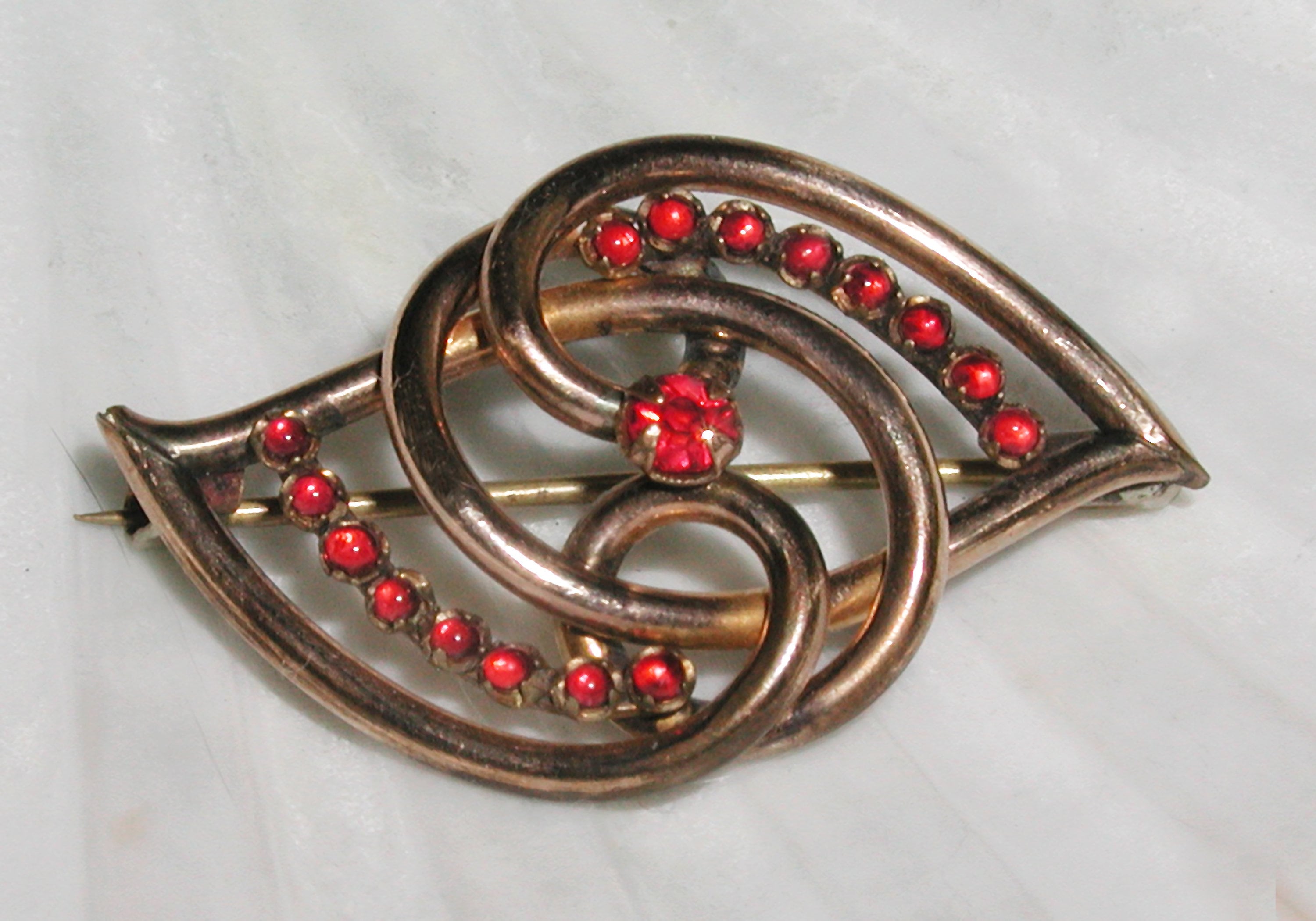 Beautiful Vintage Signed Gold Filled Ruby Red Rhinestone Love