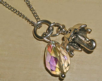 Darling Vintage Umbrella & Aurora Borealis Raindrop 2 Charm Pendant Necklace