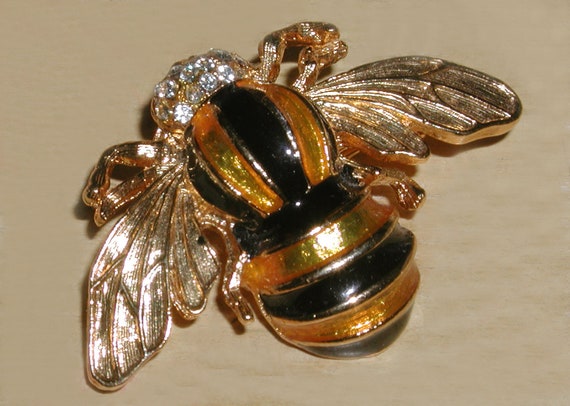 Sweet Vintage Honey Bee Insect Black & Gold Ename… - image 1