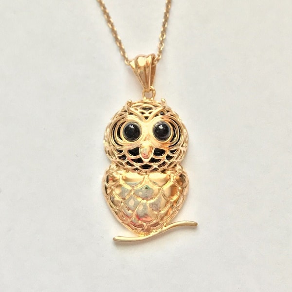 Vintage Owl Necklace Gold Over Sterling Vermeil
