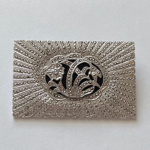 Vintage Art Deco Sterling Silver Onyx and Marcasite Pin Brooch