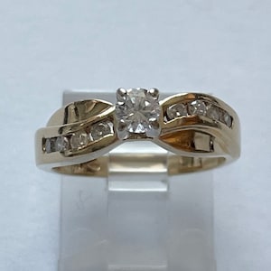 Anillo vintage de oro amarillo de 14 k con diamante central de 1/4 de quilate, talla 5 1/2