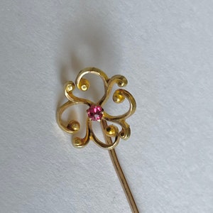 Antique Edwardian 10k Gold and Garnet Stick Pin