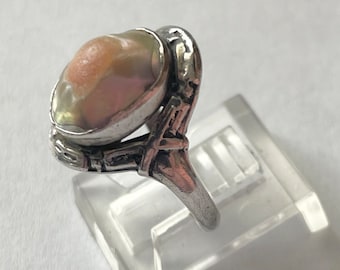 Art Deco Sterling Silver Blister Pearl Ring Size 6 1/2