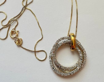 Collar de 3 anillos de diamantes Vermeil de oro vintage sobre Sterking
