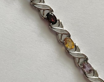 Vintage Sterling Silver Multi Gemstone XO Link Bracelet