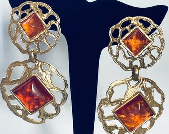 Vintage Les Bernard Large Runway Dangle Clip Earrings