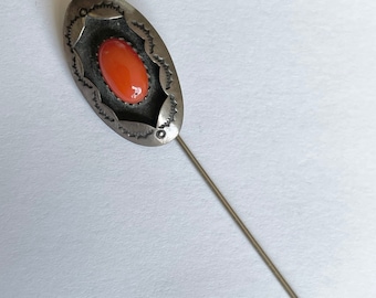 Vintage Sterling Silver Southwest Shadowbox Coral Stick Pin