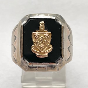 Vintage 14k oro esterlina y anillo de cresta de ónix tamaño 7.5