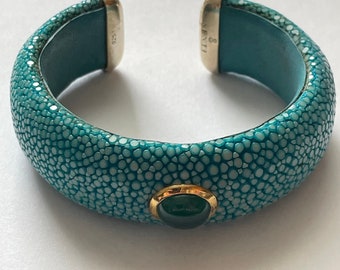 Sterling Silver Accented SENTI Turquoise Blue Stingray Cuff Bracelet