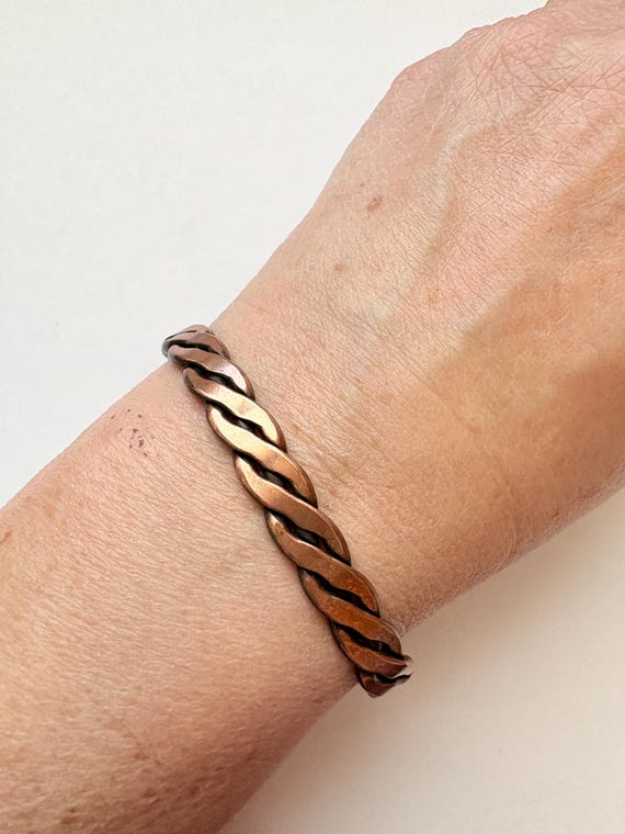 Vintage Solid Copper Braided Retro Cuff Bracelet - image 5
