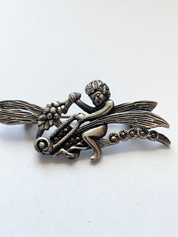 Vintage Sterling Silver Marcasite Fairy and Dragon