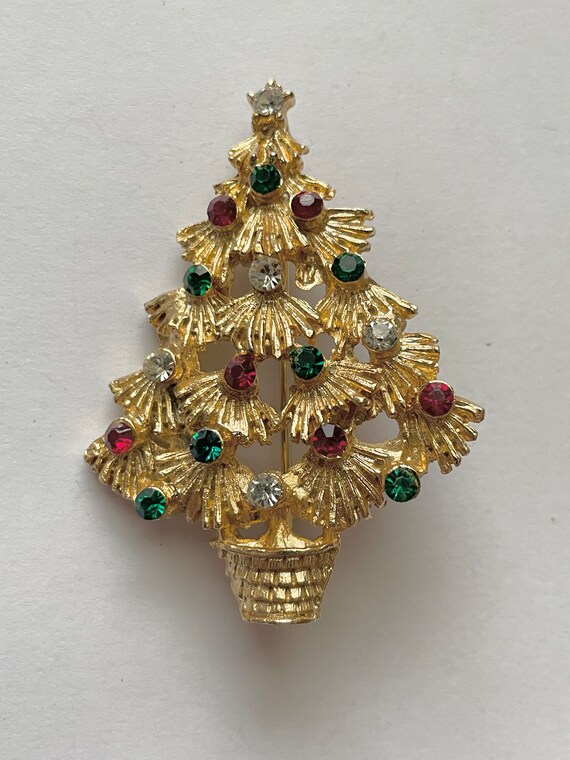 Vintage LJM Rhinestone Christmas Tree Pin Brooch