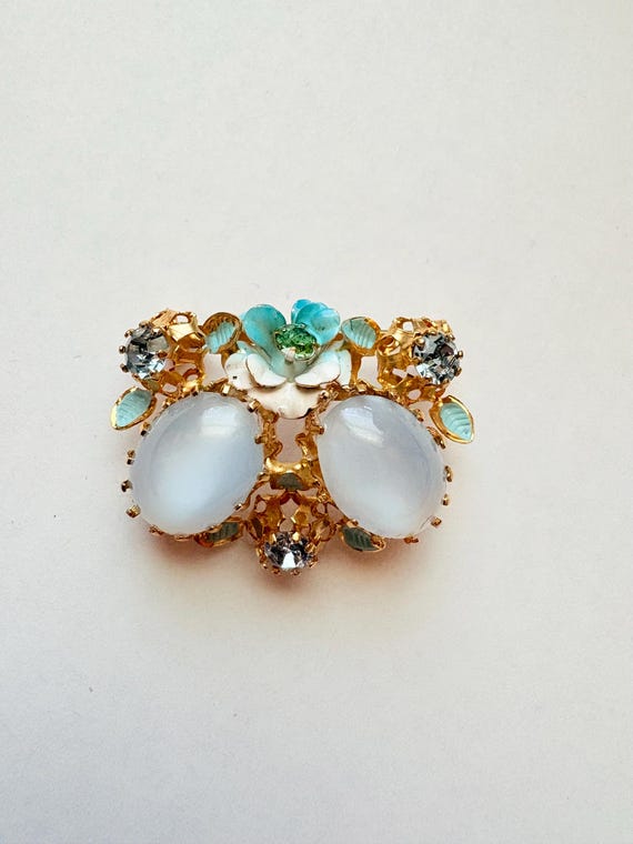 Vintage Austria Blue Moonglow Flower Pin Brooch