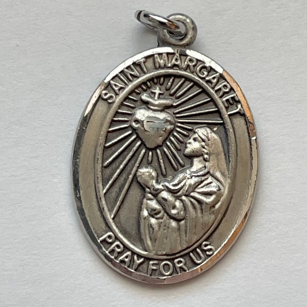 Vintage Sterling Silver Saint Margaret Pray for Us Medal