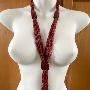 Vintage Chunky Red Glass Bead Necklace Tribal