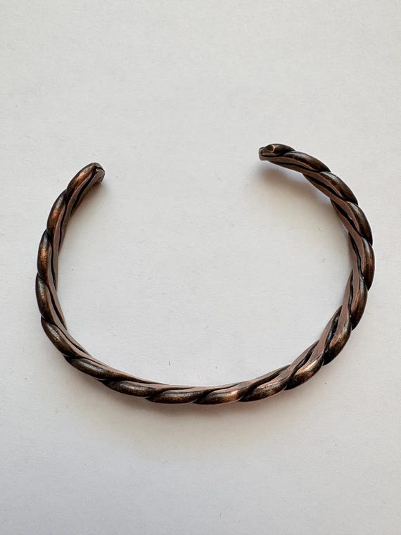 Vintage Solid Copper Braided Retro Cuff Bracelet - image 2