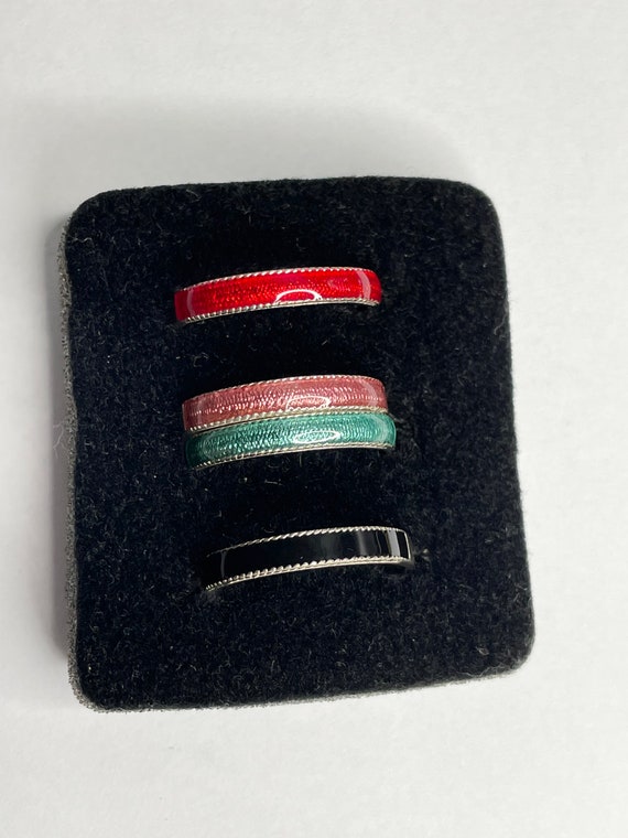 Vintage set of 4 Sterling Silver Enamel Stacking … - image 1