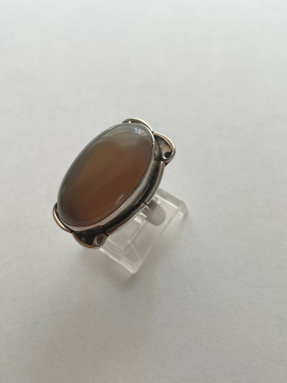 Vintage Large Sterling Silver Brown Onyx Ring Siz… - image 1