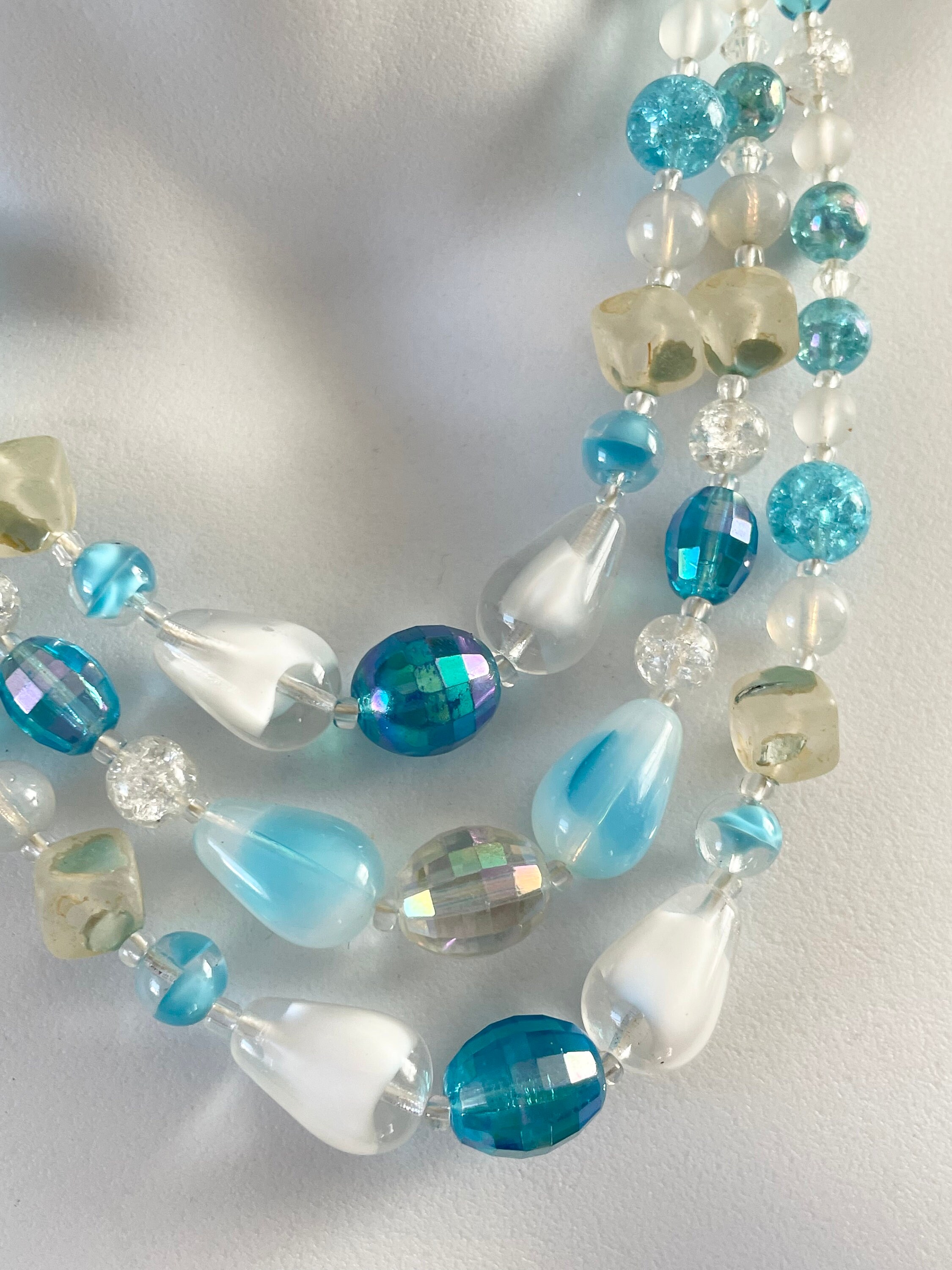 Multi-Strand Green Blue Beaded Necklace with Silver Rings Art Glass Beads A Nepalese Long Multi-Strand Necklace Of Green Glass Beads  main image 4