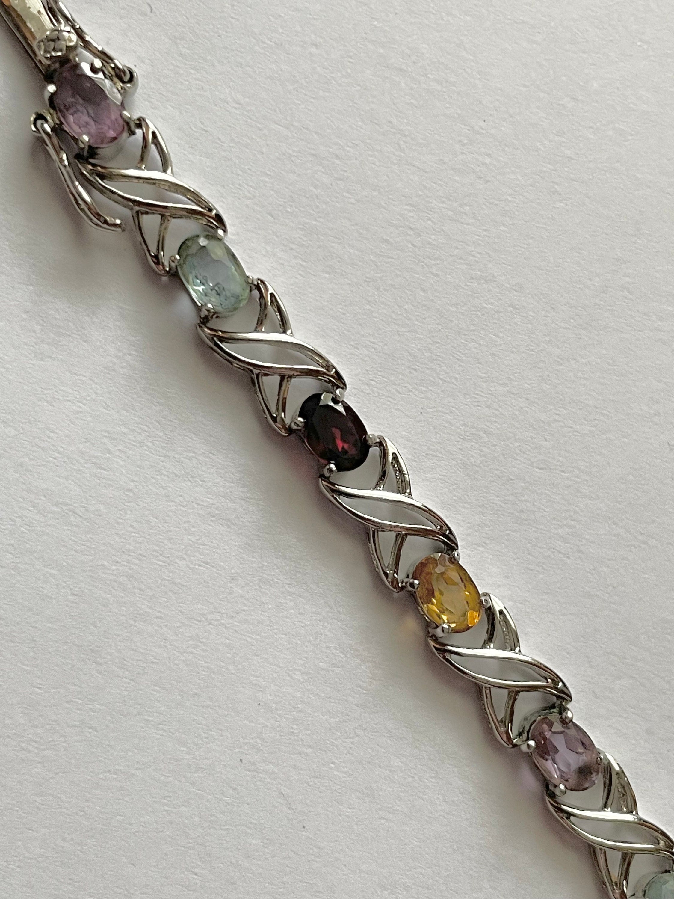 Vintage Sterling Silver Multi Gemstone XO Link Bracelet - Etsy Vintage Sterling Silver Multi Gemstone XO Link Bracelet - Etsy
