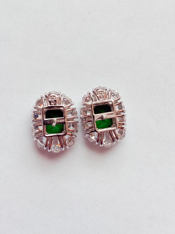 Sterling Silver Emerald CZ Statement Stud Pierced… - image 3