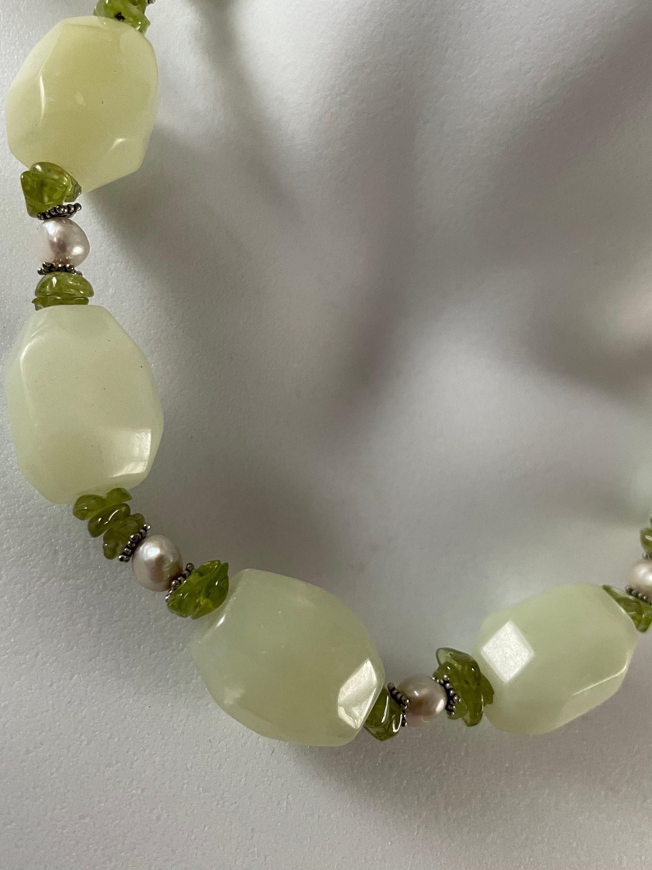Vintage Jade Peridot Pearl Necklace 925 Etsy