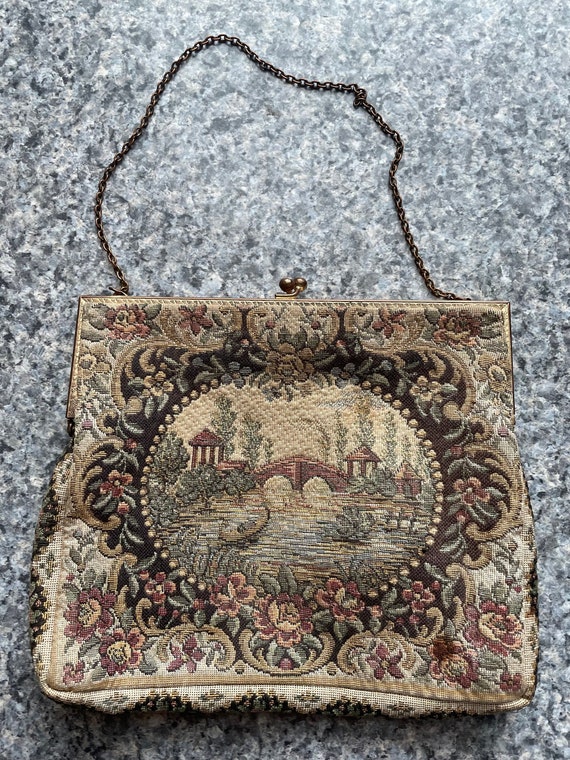 Antique Brocade Petit Point French Evening Bag