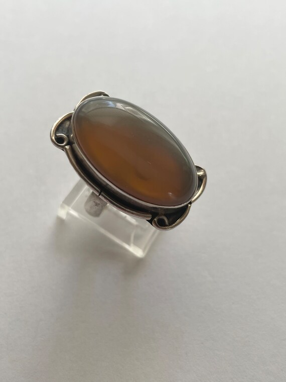 Vintage Large Sterling Silver Brown Onyx Ring Siz… - image 4