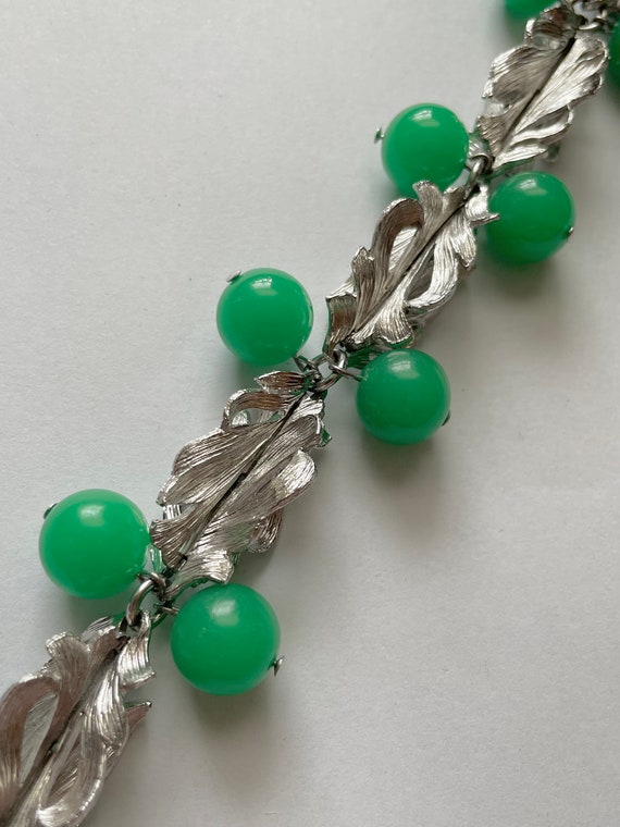 Vintage Silver Green Napier Cha Cha Leaf Link Bra… - image 3