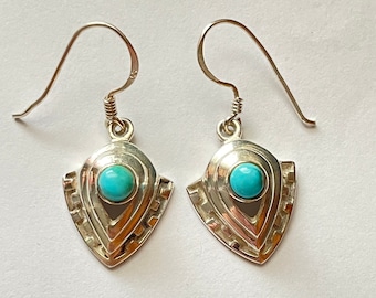 Vintage Srebrne Kolczyki Wiszące Navajo Turquoise Pierced