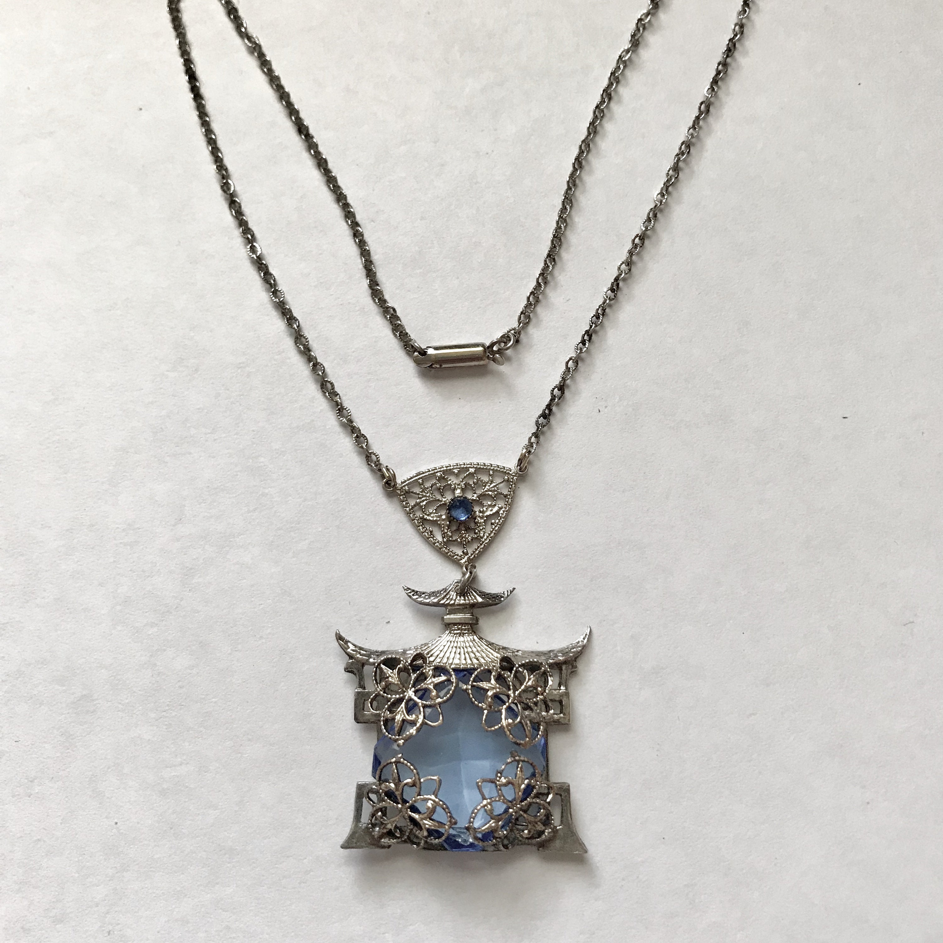 Vintage Art Deco Blue Crystal Chinese 
