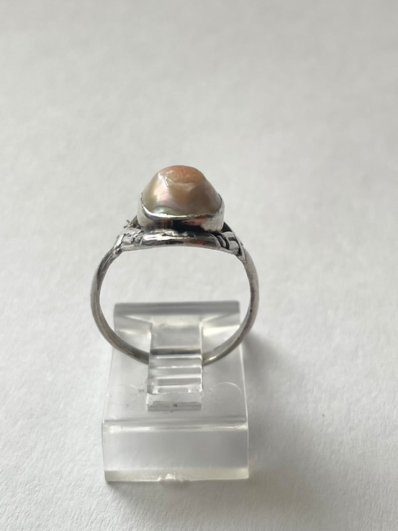 Art Deco Sterling Silver Blister Pearl Ring Size … - image 3