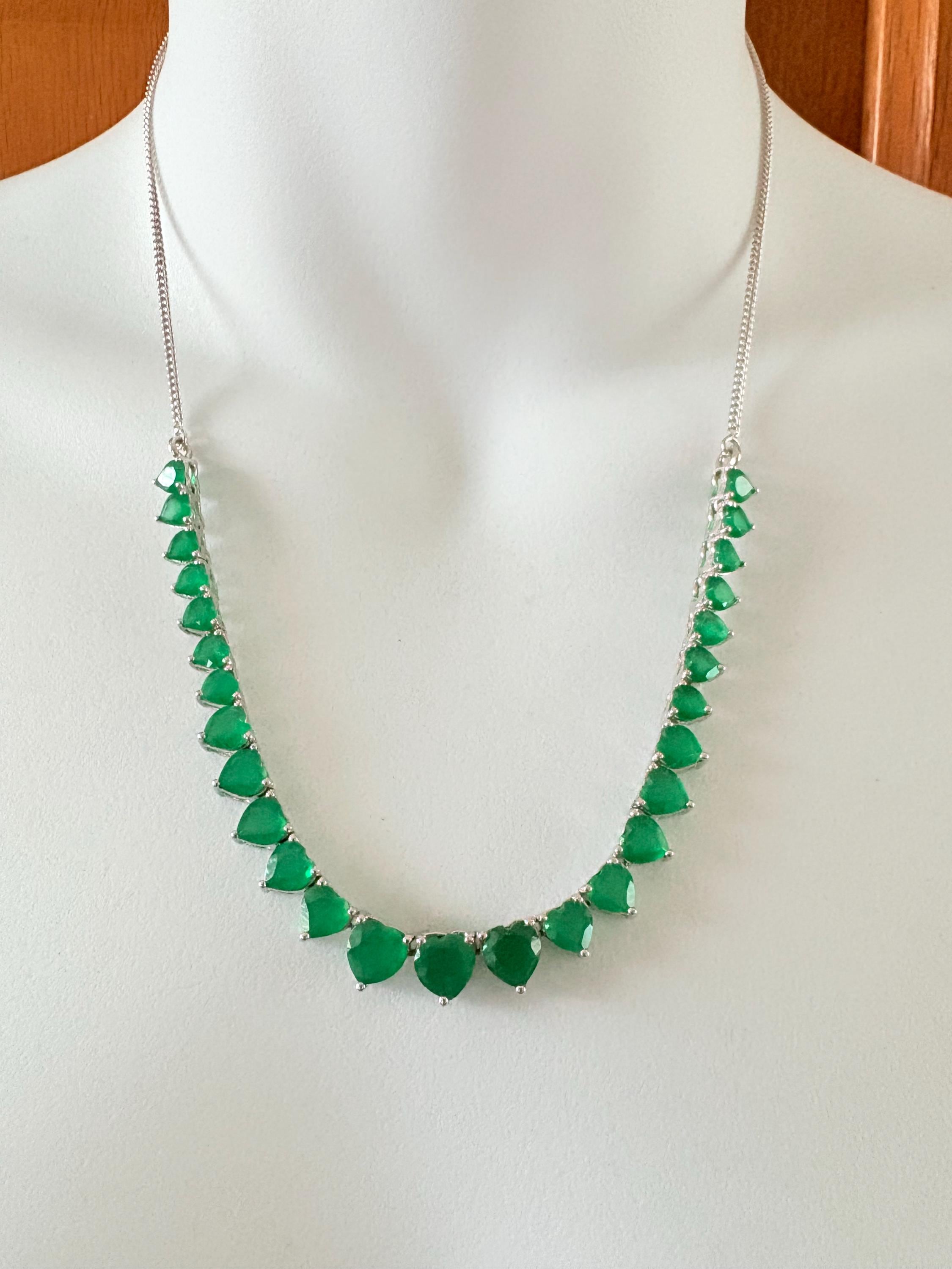 Sterling Silver Green Onyx Heart Shaped Tennis Style Necklace - Etsy