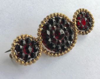 Antique Victorian Bohemian Garnet 10K Gold Plated Pin Brooch