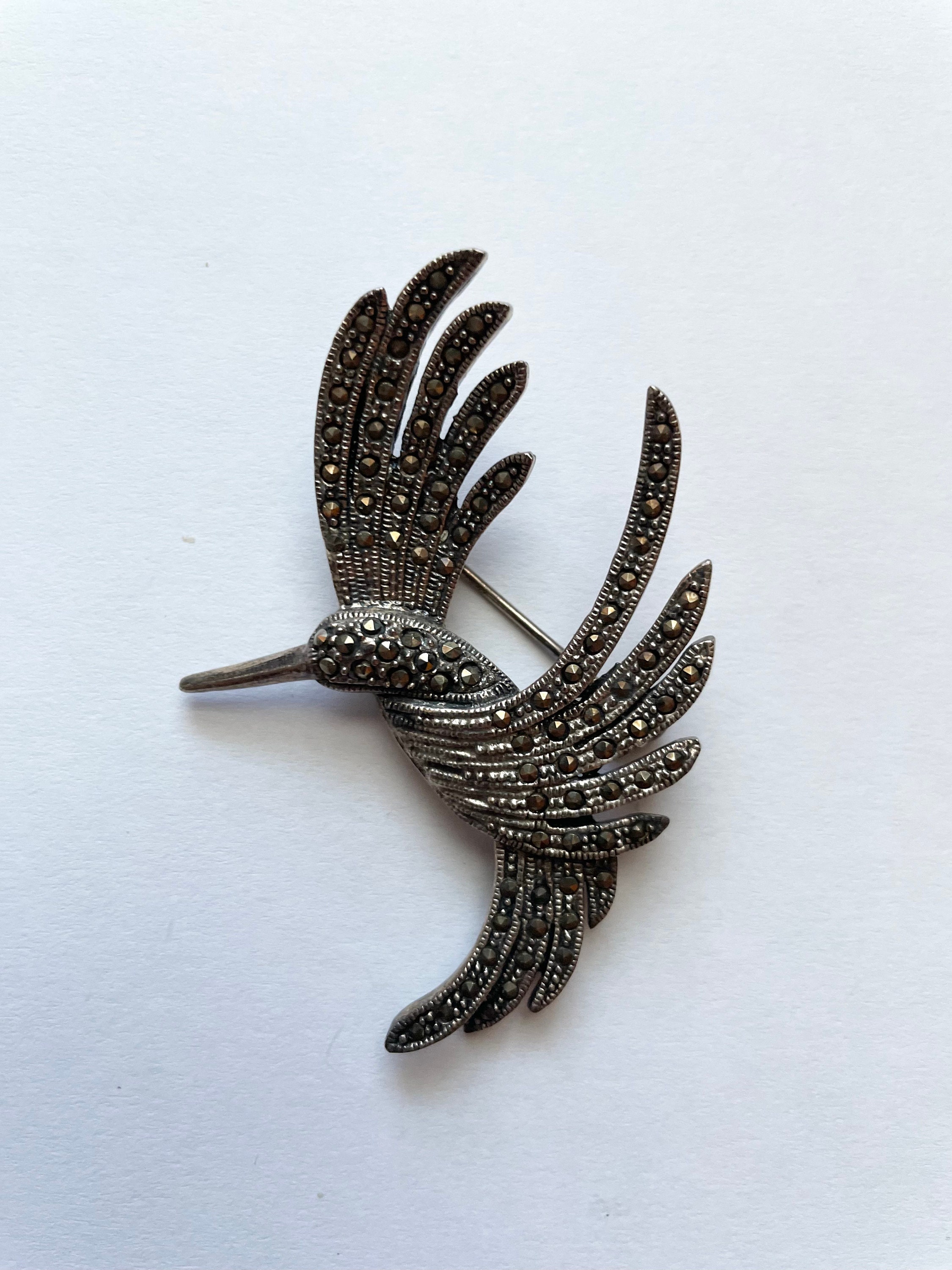 Vintage Sterling Silver Marcasite Hummimgbird Pin