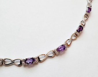 ヴィンテージ スターリングシルバー アメジスト インフィニティリンクブレスレット