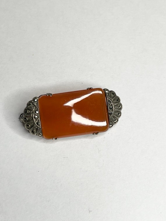 Art Deco Sterling Silver Carnelian and Marcasite P