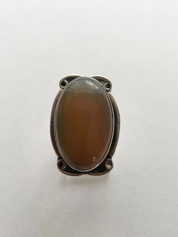 Vintage Large Sterling Silver Brown Onyx Ring Siz… - image 3