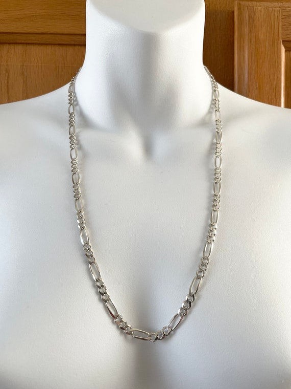 Vintage Sterling Silver Solid Figaro Link Chain N… - image 3
