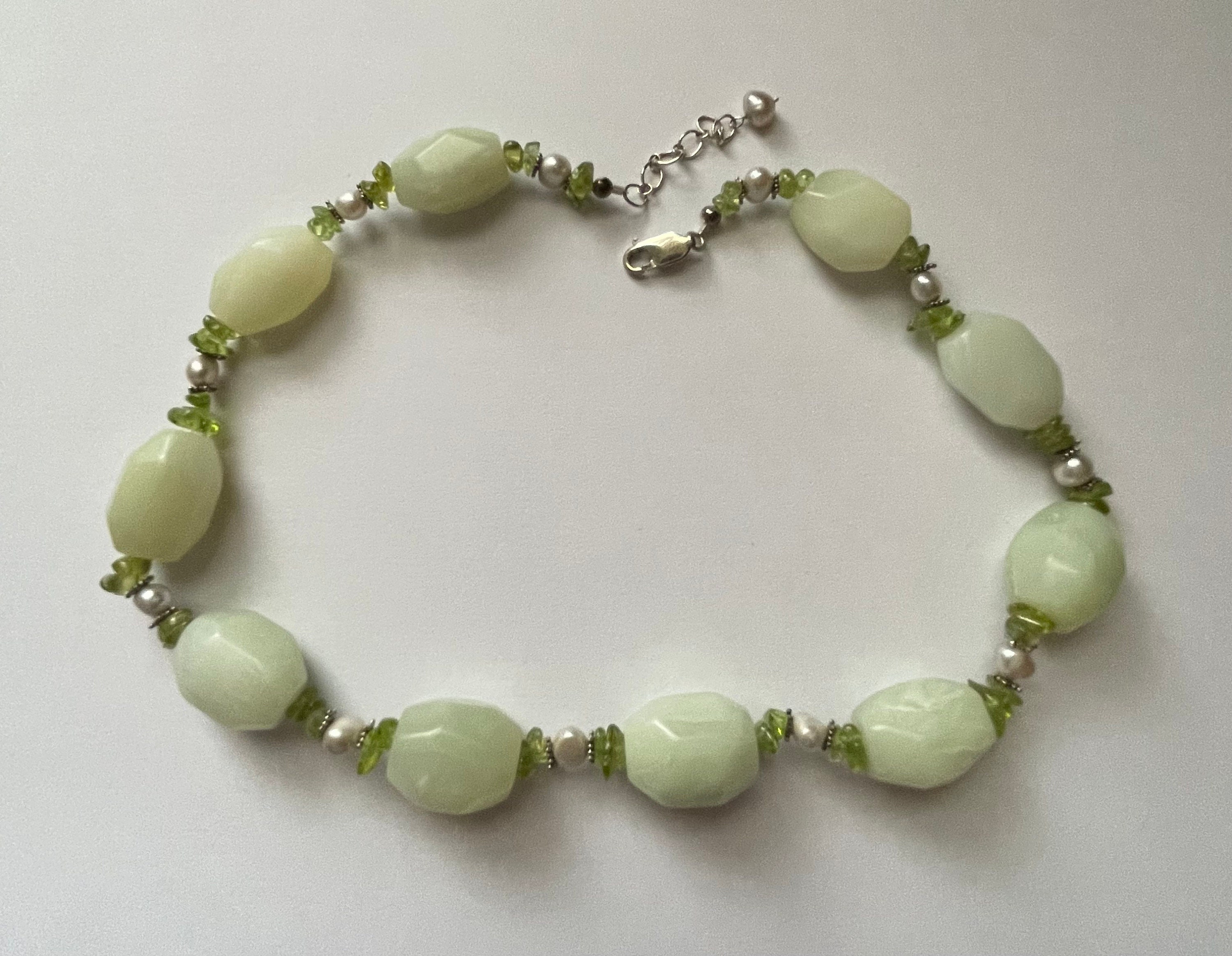 Vintage Jade Peridot Pearl Necklace 925 Etsy