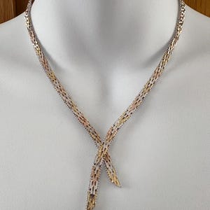 Vintage Tri Color Sterling Silver Riccio Chain Style Crossover Necklace