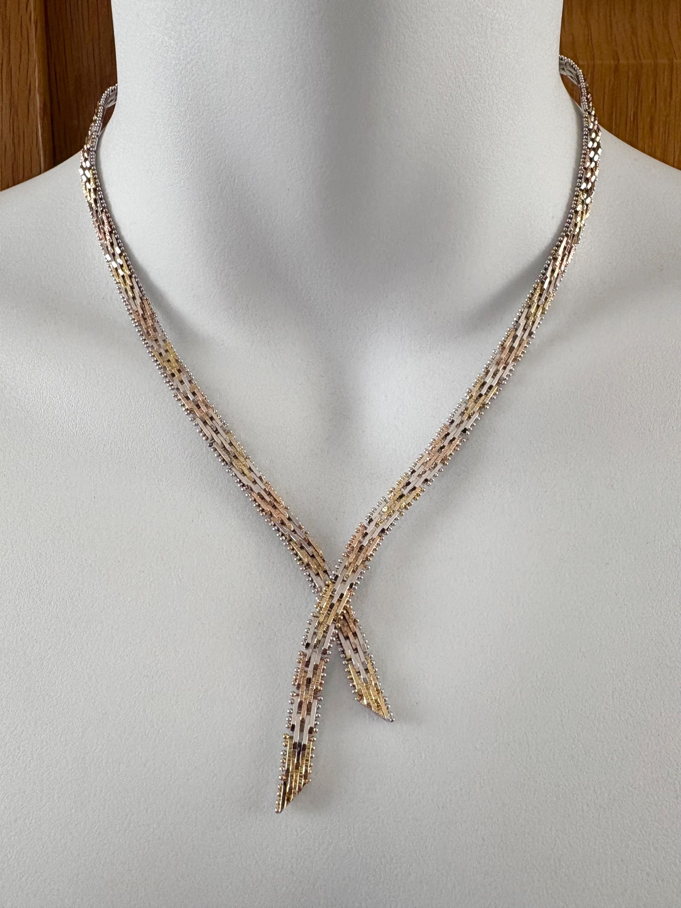 Vintage Tri Color Sterling Silver Riccio Chain Style Crossover